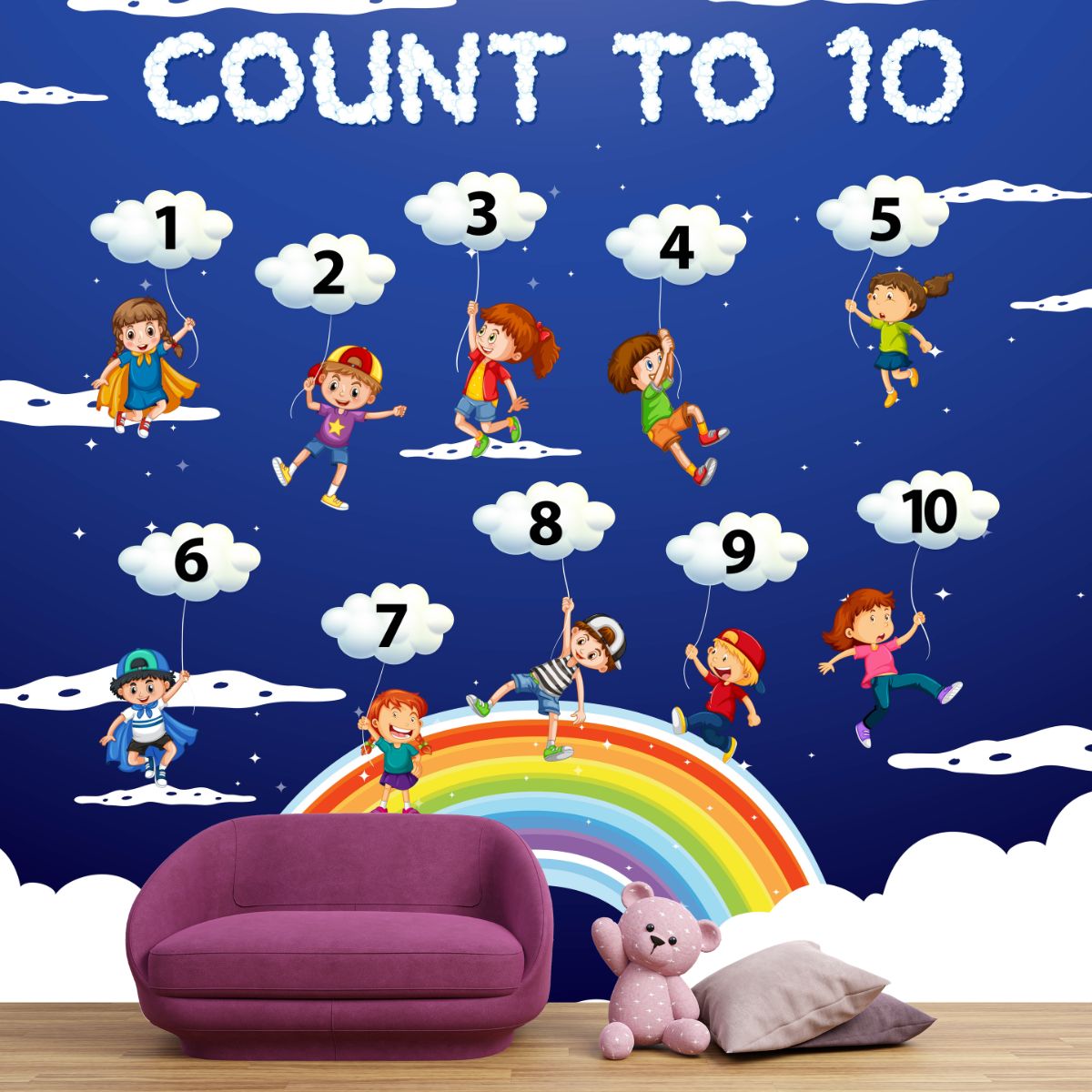 Wallpaper for Nursery, Count To 10 Magic Decor