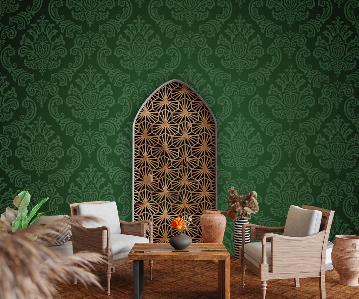 Dark Green Damask Wallpaper for Walls Magic Decor