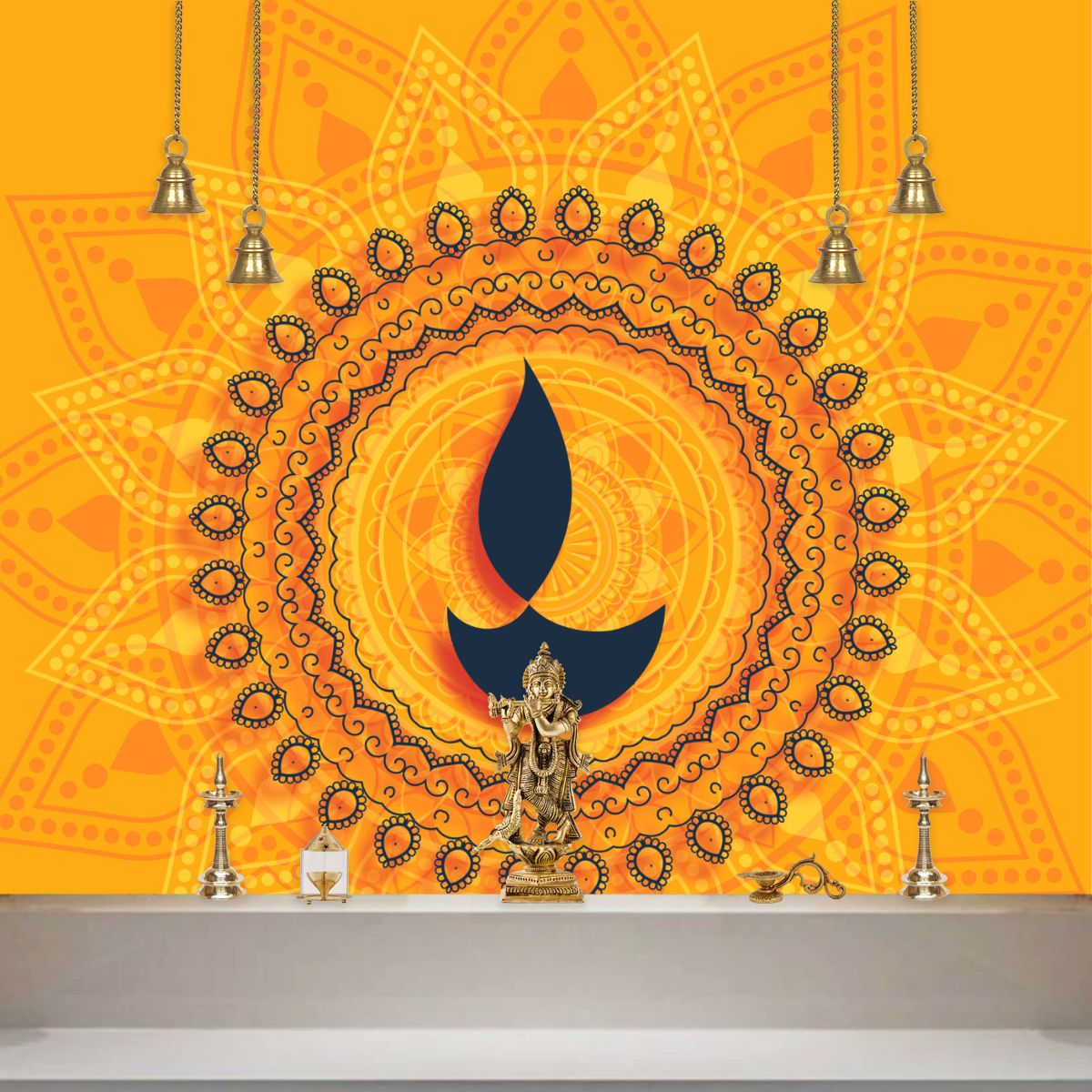 Decorative Diwali Diya Mandala Style Wallpaper for Pooja Room Magic