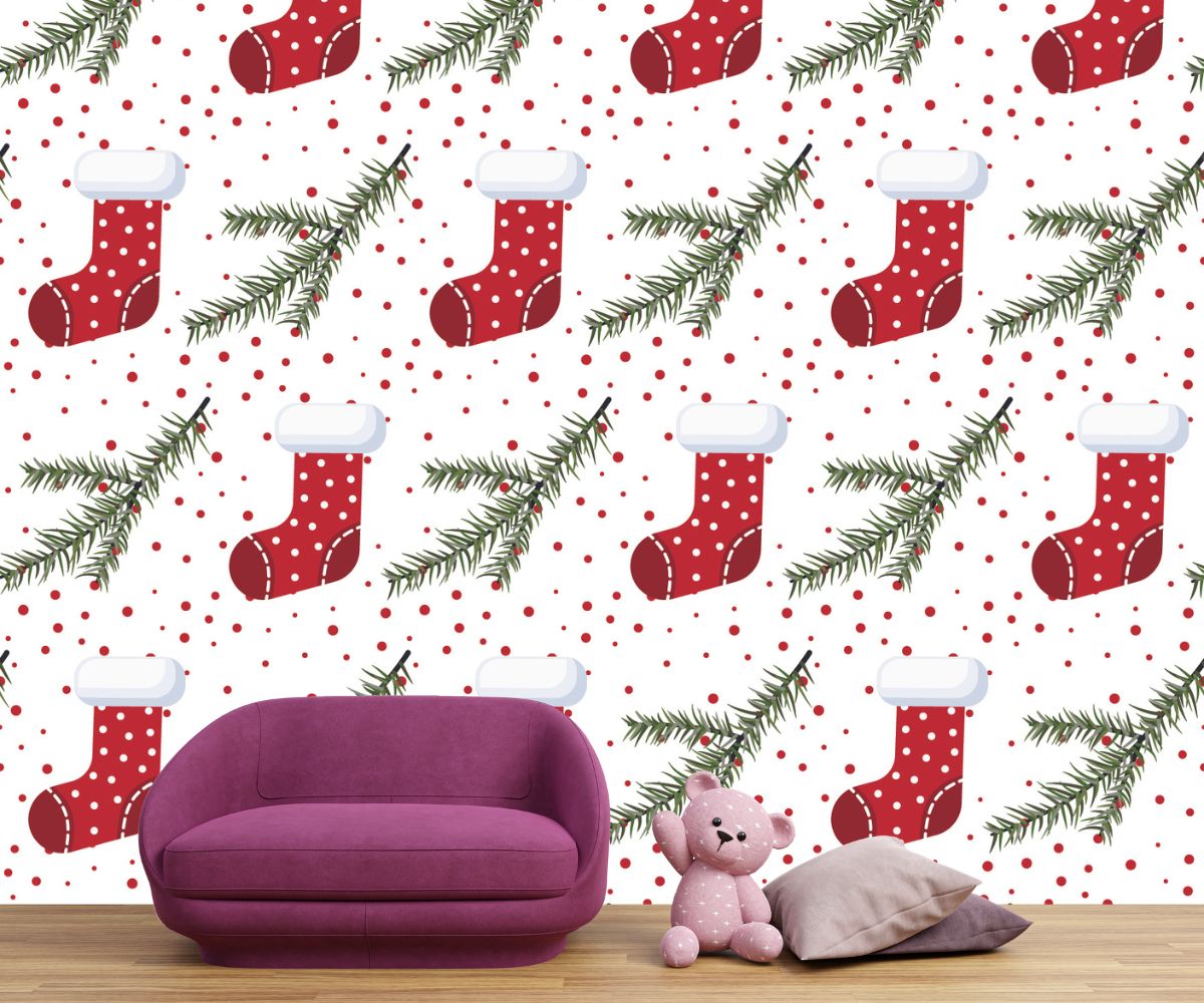 Christmas Stocking Pattern Decor Wallpaper - Magic Decor